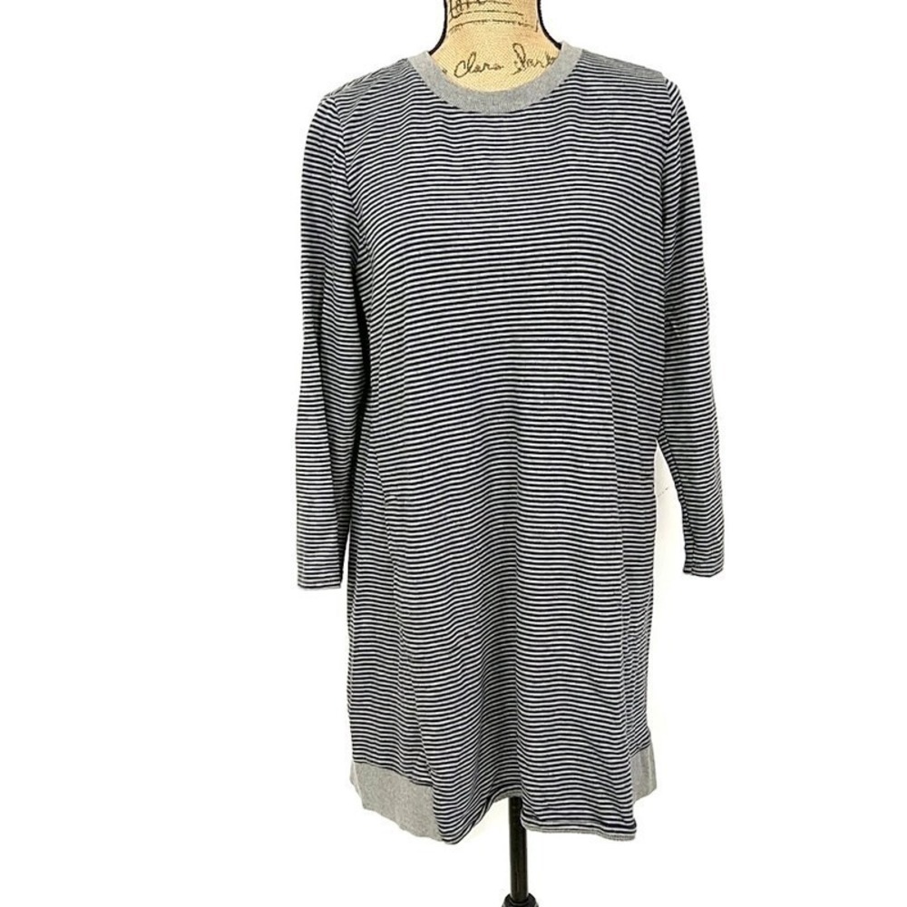 J Jill Womens sz L Petite Tunic Top Gray Knit Striped Long Sleeve
